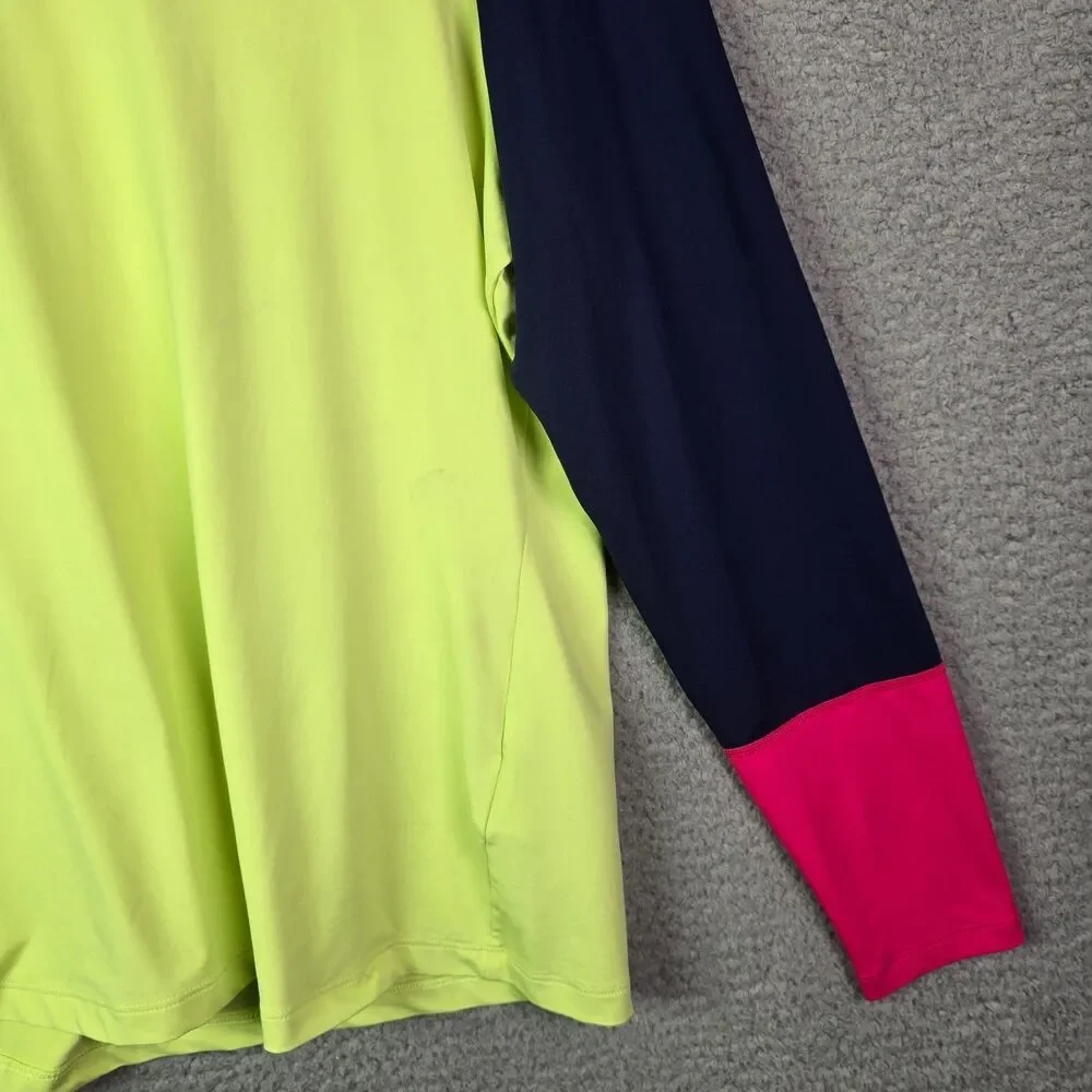 Lands End Rash Guard Neon Yellow Navy Pink 12-14 Colorblock Swim Coastal